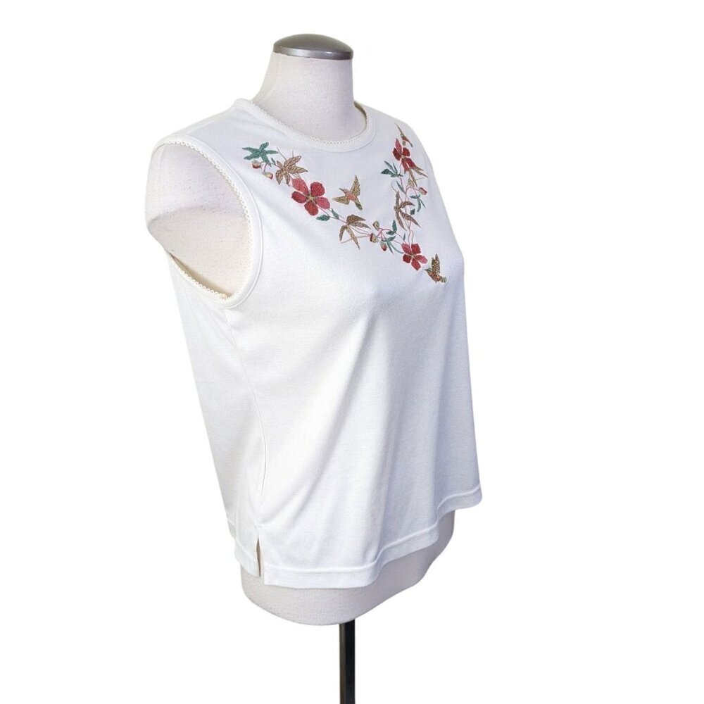*Vintage Womens Tank Size S Petite Cream Hummingbird Flowers Embroidered - Picture 4 of 7